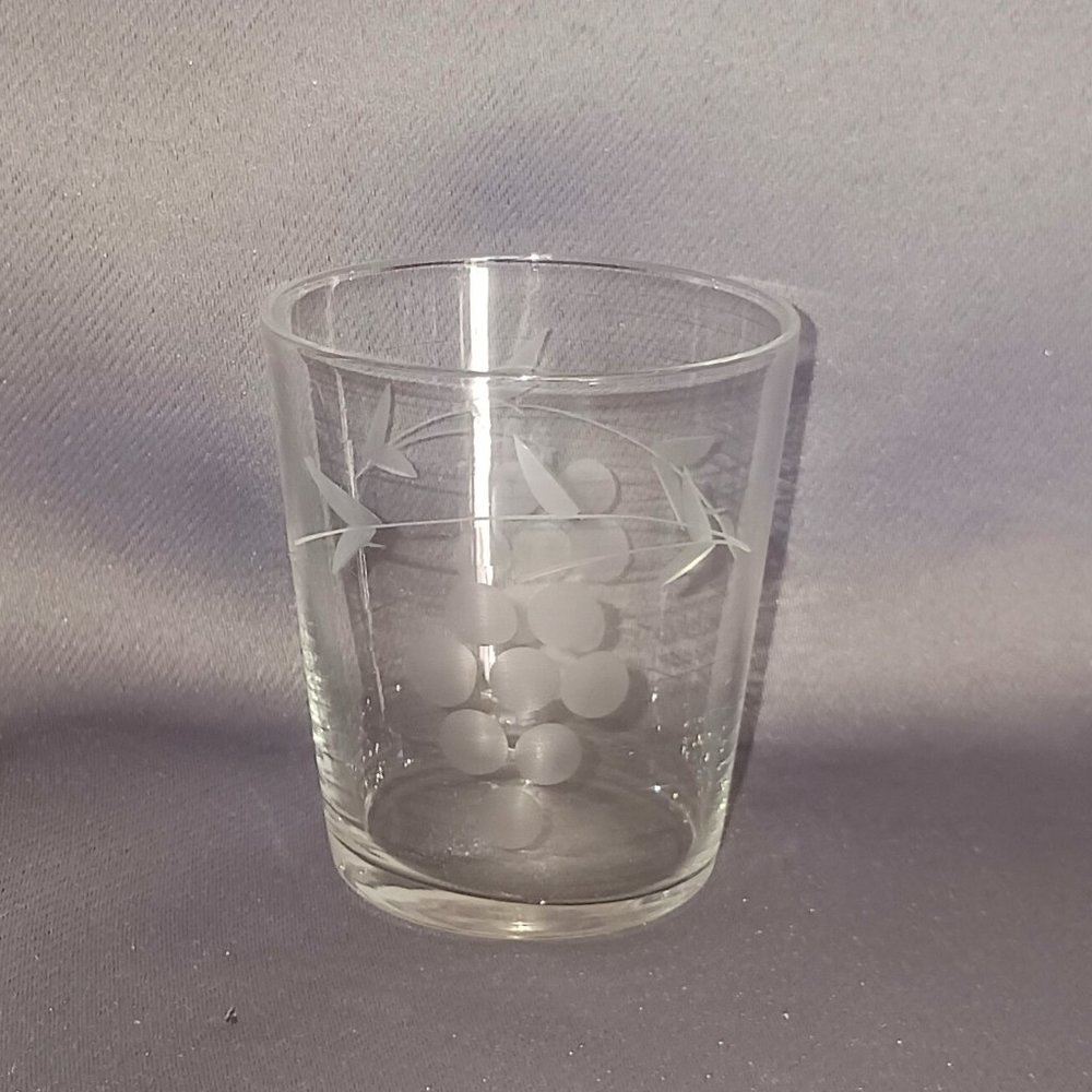 Vintage Clear Glass Etched Grapes Shot Glass